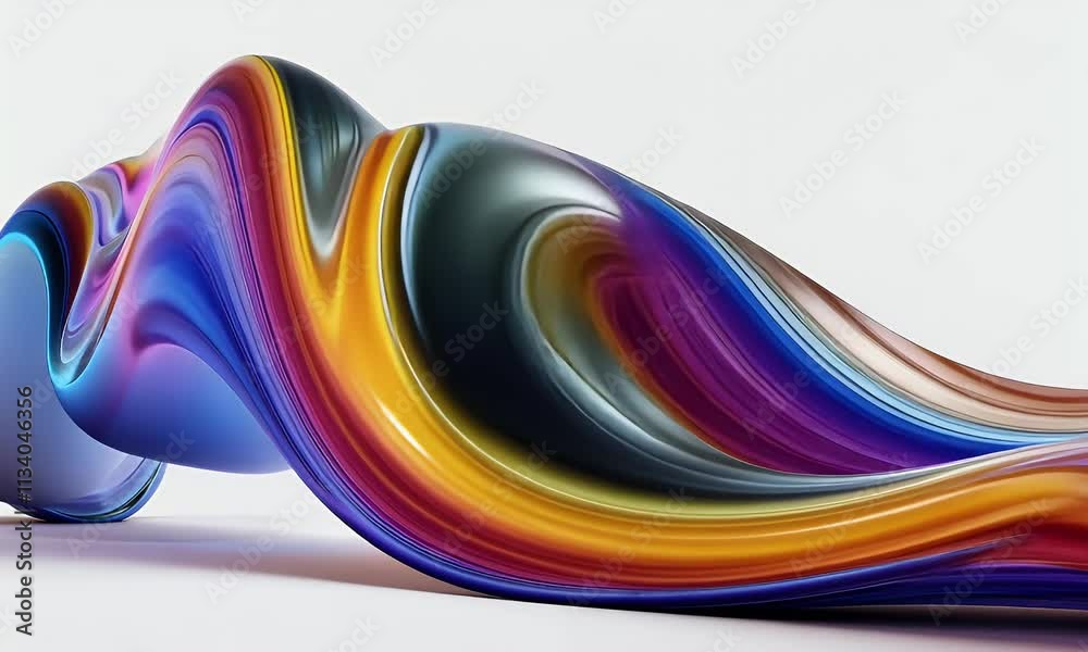 Poster 3d rendering multi colored flowing abstract iridescent wave shape