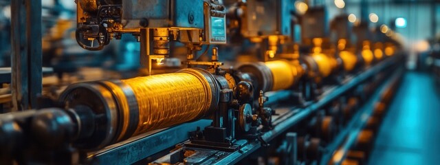 Fototapeta premium Industrial machinery operation in factory setting manufacturing process high-tech environment close-up view efficiency concept