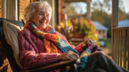 elderly woman relaxing on porch swing