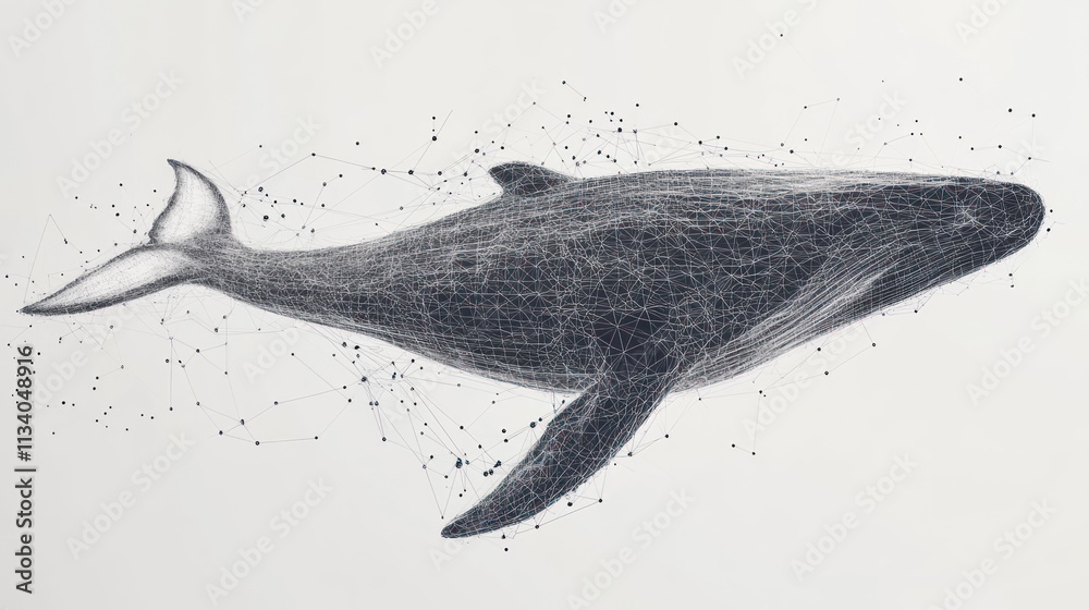 Aufkleber a stylized illustration of a whale composed of lines and dots, symbolizing connection and nature.