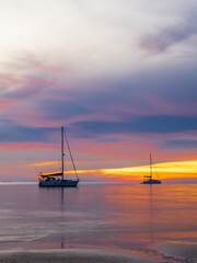 Landscape horizon vertical summer look sailboat in sea beach nobody wind wave cool holiday calm sunset sky evening day time  calm nature tropical beautiful ocean water travel Koh Muk Trang Thailand