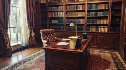 luxurious home office with classic bookcases