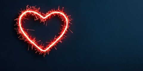 new year midnight concept. A glowing red heart outline made of sparkles against a dark background, symbolizing love and passion.