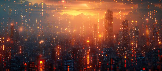 Obraz premium Cityscape at Dusk with Glowing Lights