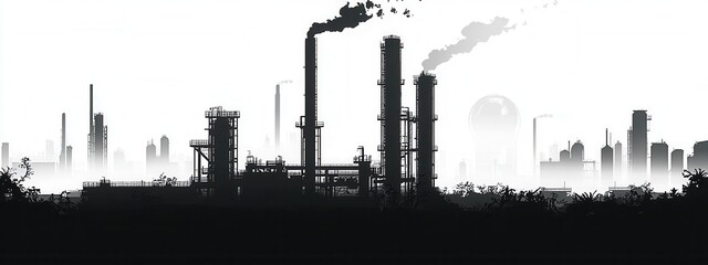 Obraz premium Industrial operations at dusk urban environment silhouette photography smoke stacks cityscape pollution awareness
