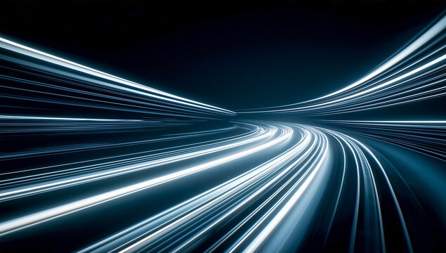 Futuristic urban train system in a glowing tunnel