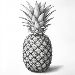 Fototapeta premium A detailed pencil drawing of a pineapple showcasing its textured surface and leafy crown.