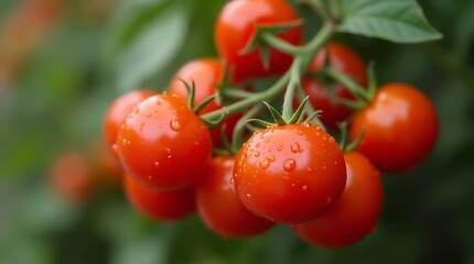 fresh red tomatoes hanging in tree ai generated