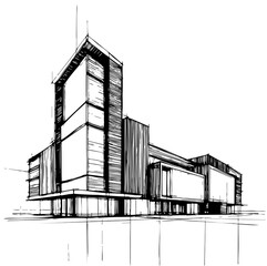 Obraz premium High rise building sketch. Line art. Abstract