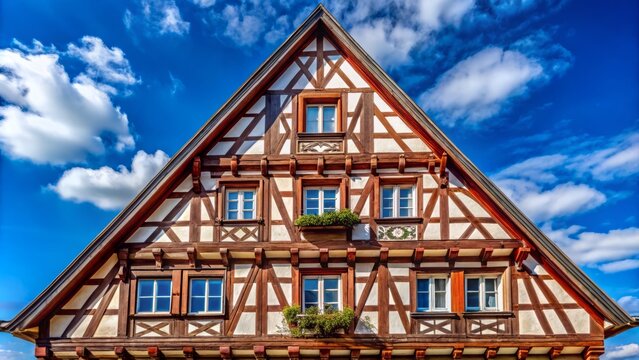 Captivating Gable of a Traditional Half-Timbered House in Marbach, Germany, Showcasing Architectural Charm and Cultural Heritage in a Picturesque Setting
