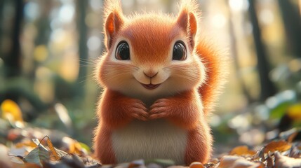 Obraz premium Adorable Red Squirrel in Autumnal Forest