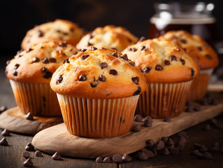 Group of muffins with chocolate chips 