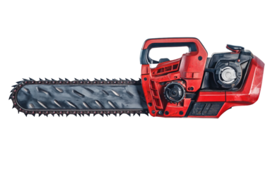 Brand New Red Chainsaw isolated on transparent Background