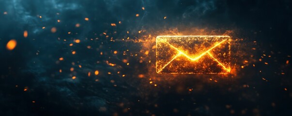 A glowing envelope icon against a dark, smoky background, symbolizing digital communication.