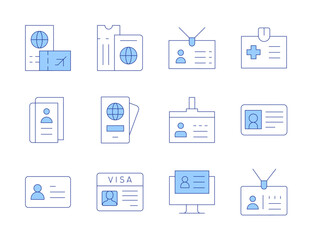 Identity icons. Line Duotone style, editable stroke. passport, visa, identity, digitalisation, identity card, id card, card, id