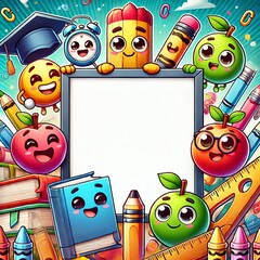 school equipment theme with white screen in the middle