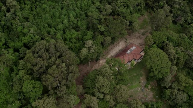 Isolated Home complex in South American forest - aerial view
