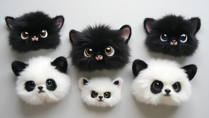 Obraz premium Fluffy shaped with a fluffy face design shape made of fluffy fabric black and white color