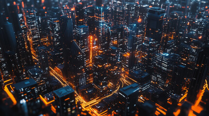 Fototapeta premium Smart digital Innovation city with connection network reciprocity over the cityscape. of future smart wireless digital city and social media networking systems that connects people with in city