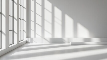 Sunlight streaming through windows in minimalist room indoor space architectural photography bright environment serene viewpoint