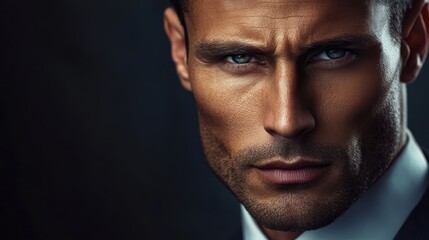 Obraz premium intense male portrait confident man serious gaze