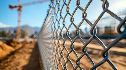 long stretch of galvanized steel chain link fence