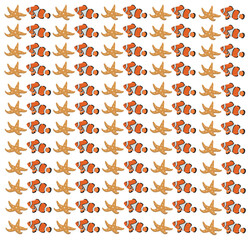 clown fish and starfish as a pattern background