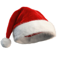 Classic red Santa hat with white fluffy trim and pompom on a white background. PNG transparent