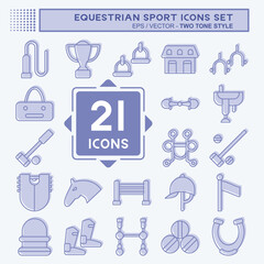 Icon Set Equestrian Sport. related to Hourse symbol. two tone style. design editable