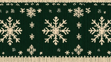 A green and white knit sweater with snowflakes on it