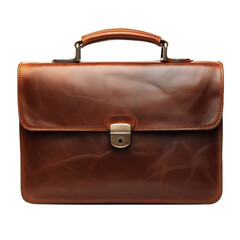 Brown leather briefcase isolated on white and transparent background