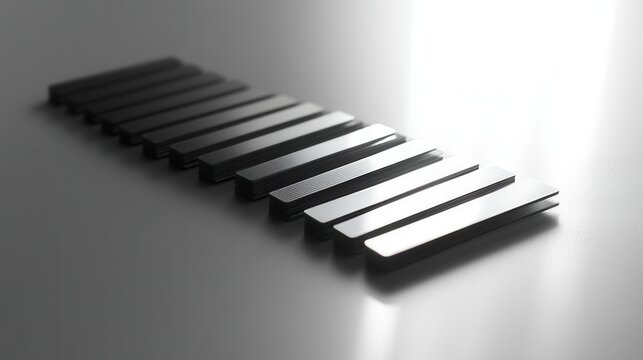 Sequential arrangement of metal bars minimalist studio still life photography monochrome setting close-up perspective for art lovers