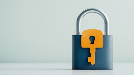 A blue lock with an orange key icon representing security and privacy in a modern and simple design.