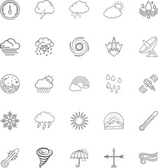 Weather Icons Sun, Rain, Clouds, Storm, Temperature, Wind, Forecast