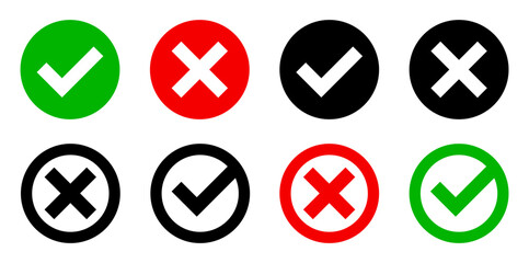 Check mark icon. Red cross collection. Checklist signs, approval badge. Vector illustration