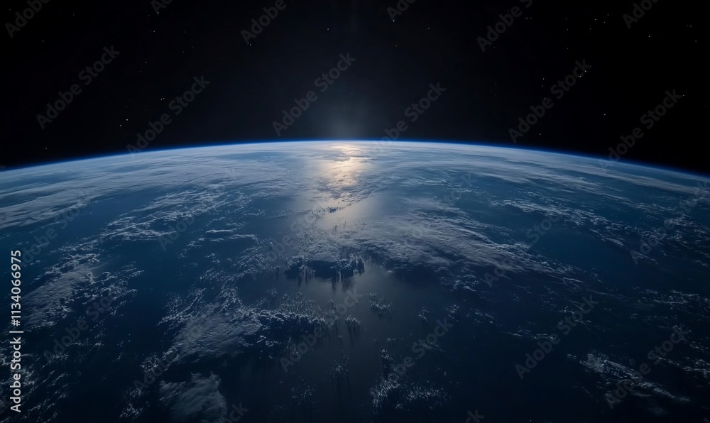 Poster a view of earth from space, showcasing the curvature and atmosphere.