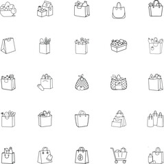 Grocery Shopping Bags Reusable, Paper, Tote, and Basket Icons