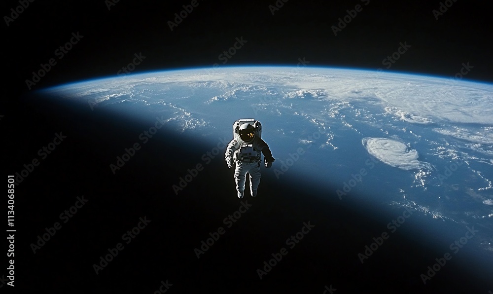 Poster Astronaut floating in space with Earth in the background.