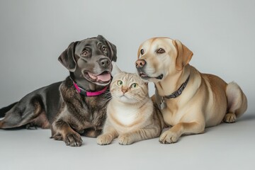 Obraz premium Playful Pets: A Cat and Two Dogs Together