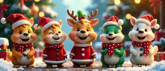 Fototapeta premium Festive Animated Animal Holiday Celebration - Vibrant Group Portrait