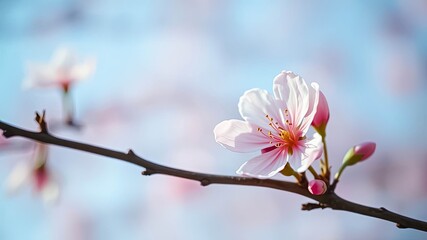 Delicate Pink Blossom on a Branch with Soft Background