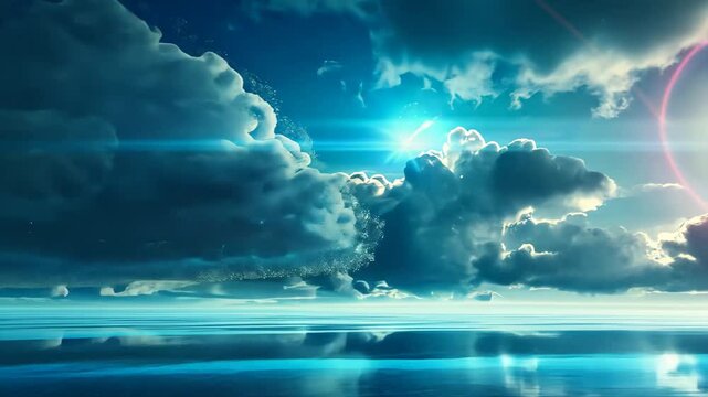 Blue Sky Filled With Clouds and Stars, A serene video of a 'Data Cloud' with streaming bits and bytes