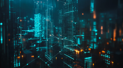 Obraz premium Smart digital Innovation city with connection network reciprocity over the cityscape. of future smart wireless digital city and social media networking systems that connects people with in city