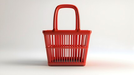 Vibrant Red Shopping Basket on White Background