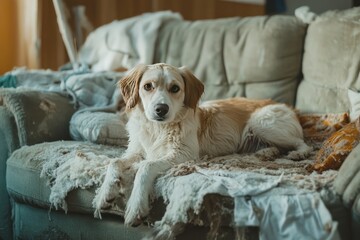 Obraz premium Relaxed Dog on a Cozy Couch