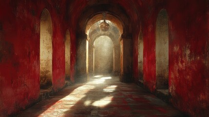Fototapeta premium Crimson Corridor: A Journey Through Time's Embrace