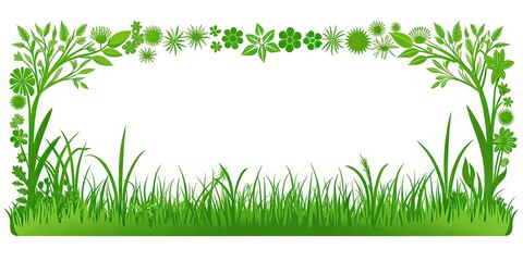 Fototapeta premium Eco-friendly organic logo elements: silhouette plant & shrub frames for spring fields and garden borders.