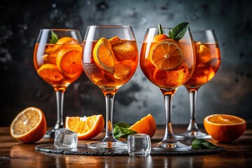 Monochrome Aperol Cocktails - Summer Drink Collection for Bar Menu & Tee Print