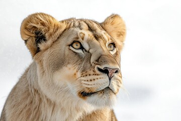 Obraz premium Majestic Lioness in Winter Snow Landscape
