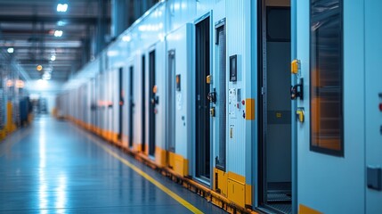 Fototapeta premium Industrial transport action in a modern warehouse interior close-up view futuristic design concept